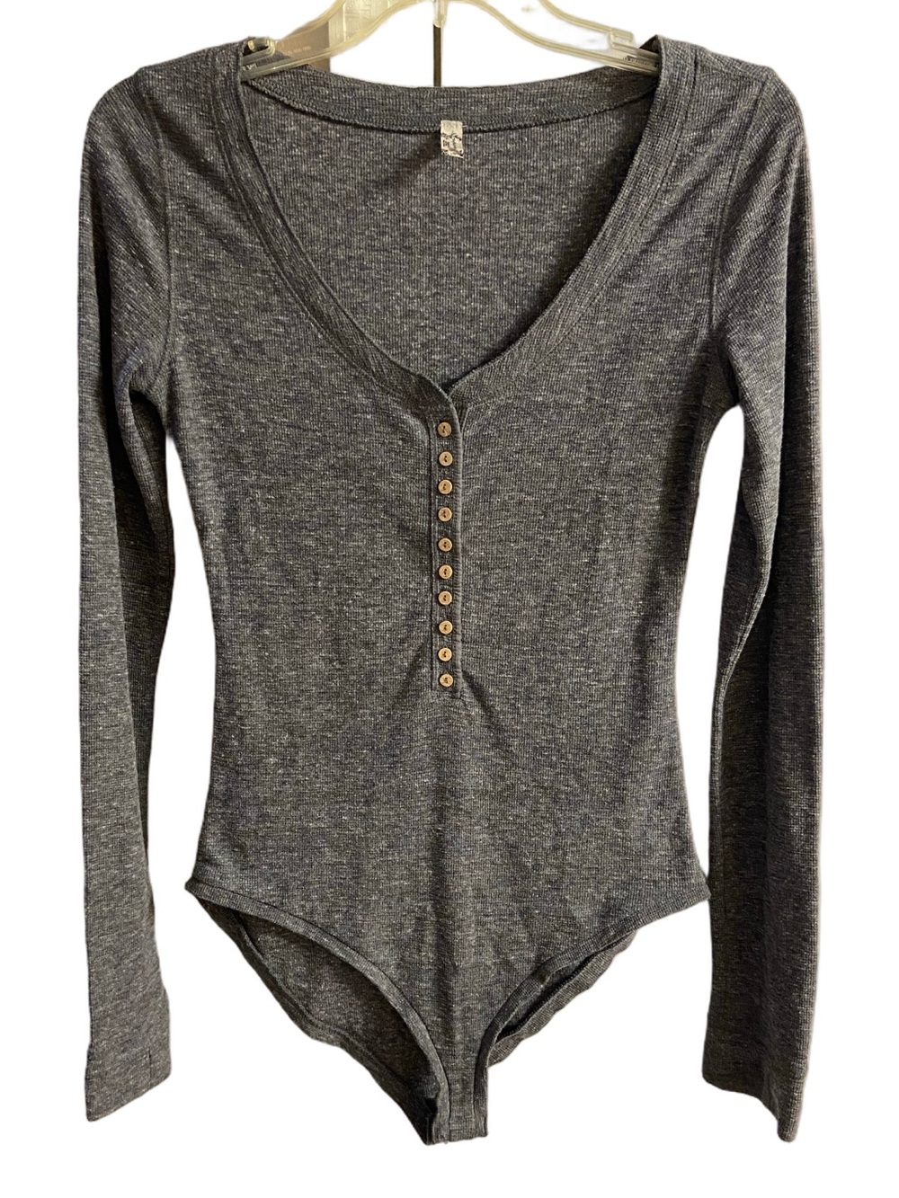 Intimately Free People Charcoal Long-Sleeve Henley Bodysuit Women Small